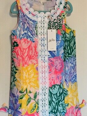 NWT Lilly Pulitzer Little Lilly Classic Shift Dress Bright Delight Patch Girls S